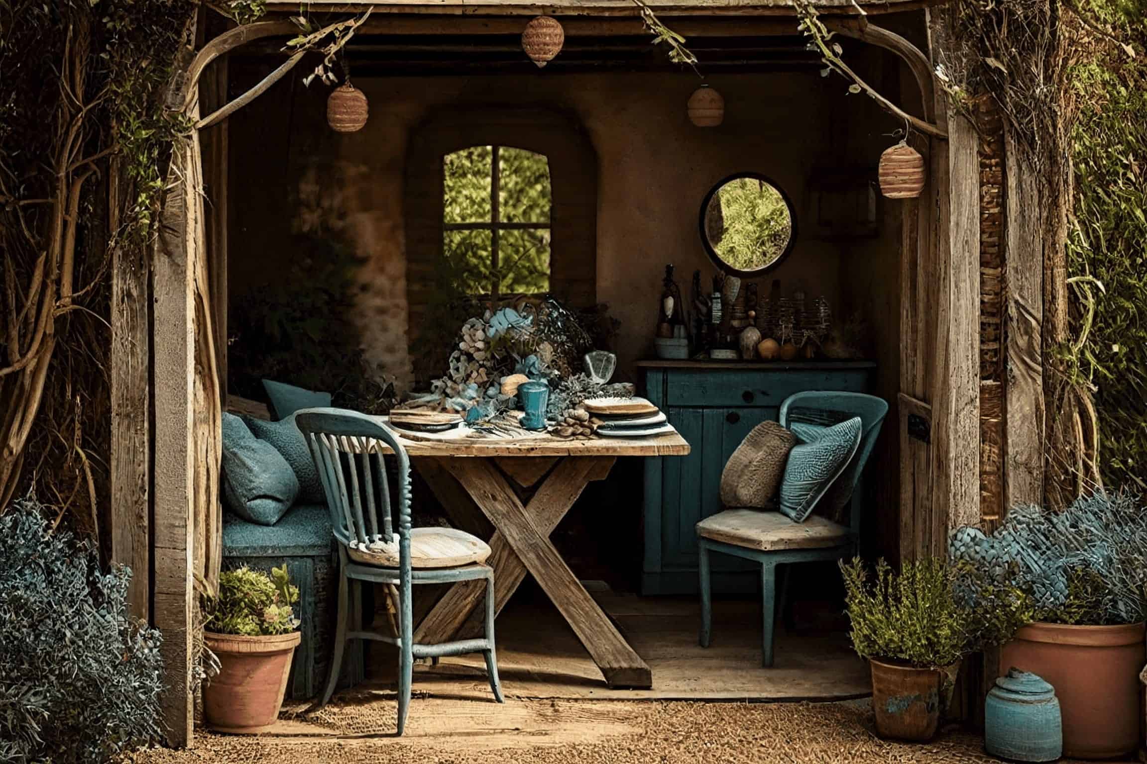 garden design with rustic theme